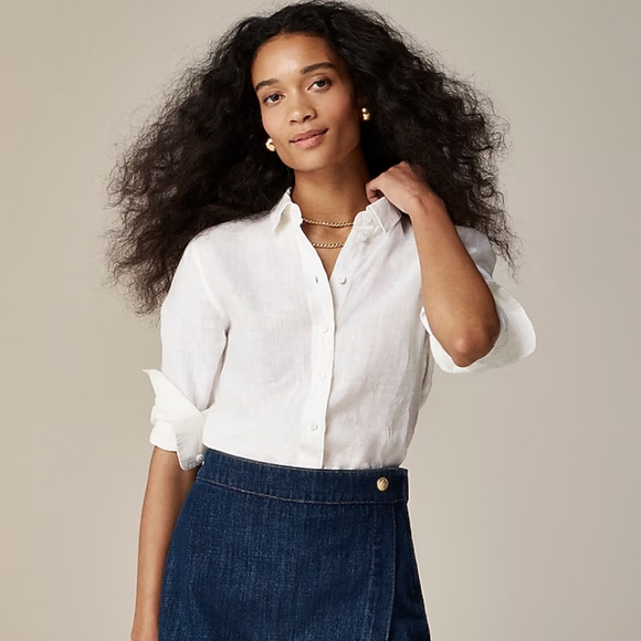 J. Crew Tops - J. Crew Wren slim shirt in Baird McNutt White Irish linen Button Down Size 2 NWT